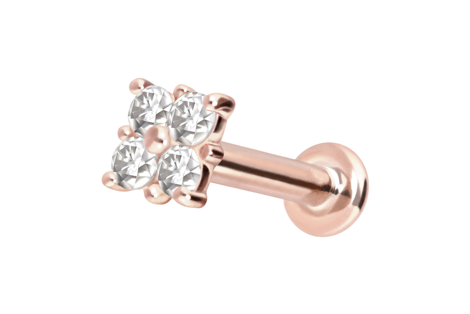 14 Karat Gold Labret Piercing mit Innengewinde MOISSANIT-QUADRAT